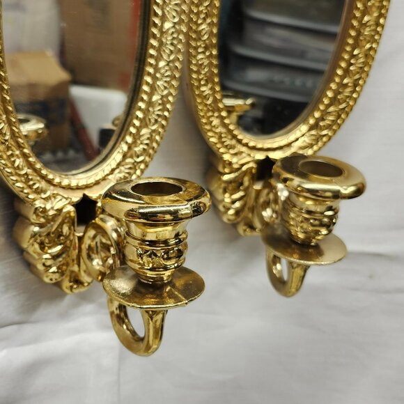 Vintage Home Interiors Gold Mirrored Candleholders Sconce - Picture 6 of 9